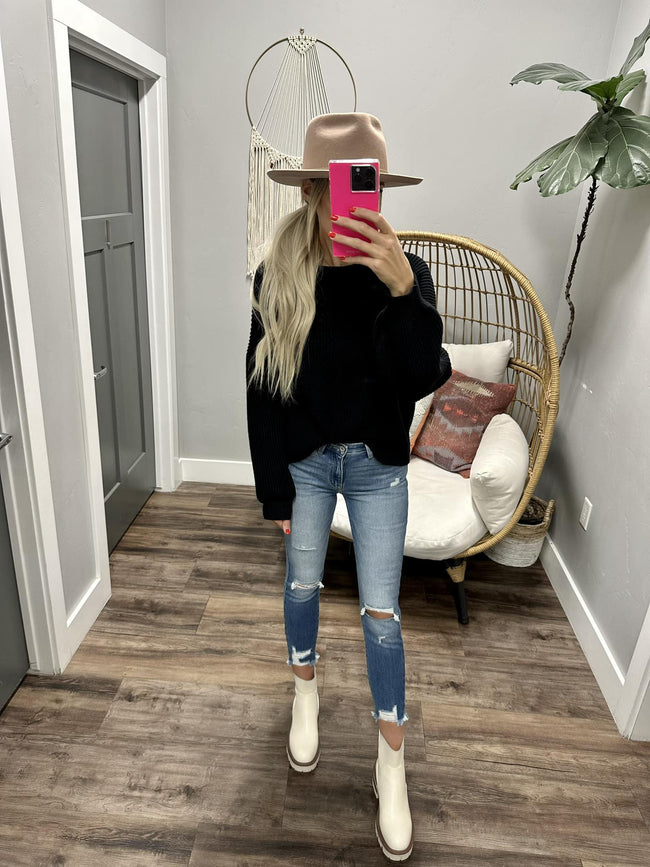 CHANGE IN THE WEATHER BLACK KNIT SWEATER