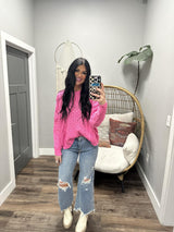 ANDIE BUBBLEGUM CABLE KNIT SWEATER TOP