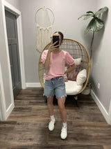 PINK DAISY EYELET SHORT SLEEVE BLOUSE
