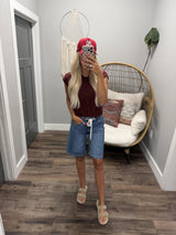 LAUREN MID RISE PINSTRIPE DETAIL BERMUDA SHORTS