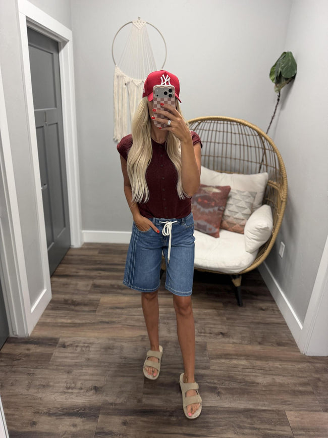 LAUREN MID RISE PINSTRIPE DETAIL BERMUDA SHORTS