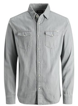 MENS JACK & JONES JJESHERIDAN LIGHT GREY DENIM BUTTON UP