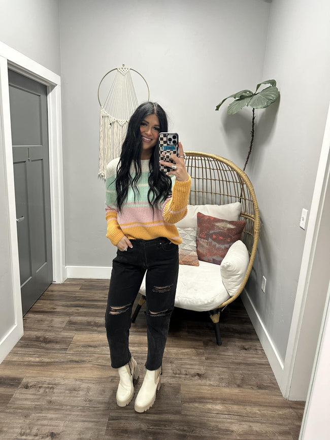 NATALIE SPRING STRIPE COLORBLOCK SWEATER TOP