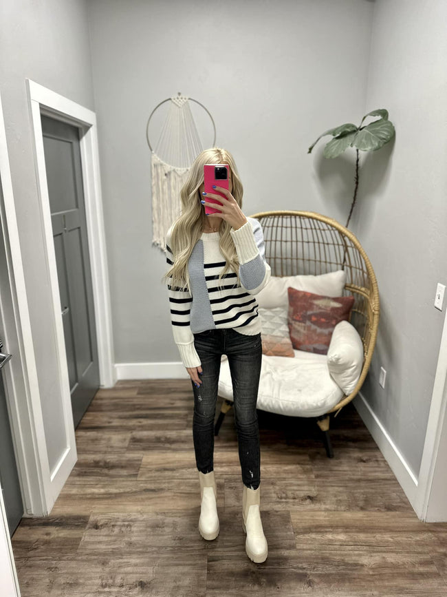 ESME NAVY KNIT STRIPE SWEATER TOP