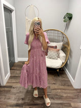 TILLY MAUVE EMBROIDERED MIDI DRESS