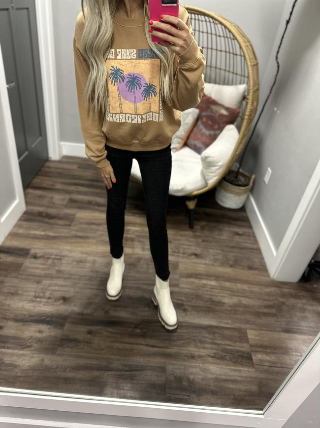 HURLEY TAN LOVELY DAY BOYFRIEND CREW SWEATER