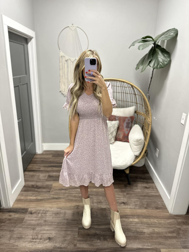 LEAH LAVENDER FLORAL SMOCKED DRESS