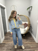 MARLIE BLUE WHITE AND YELLOW STRIPE CARDIGAN TOP