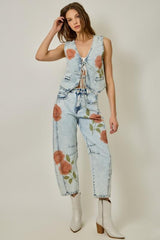 KINSLEY FLORAL DENIM VEST TOP