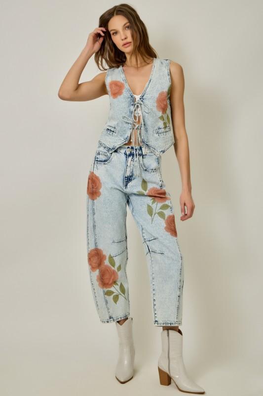 KINSLEY FLORAL DENIM VEST TOP