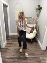 CAMRIE CREAM FLORAL SHORT SLEEVE SWEATER TOP