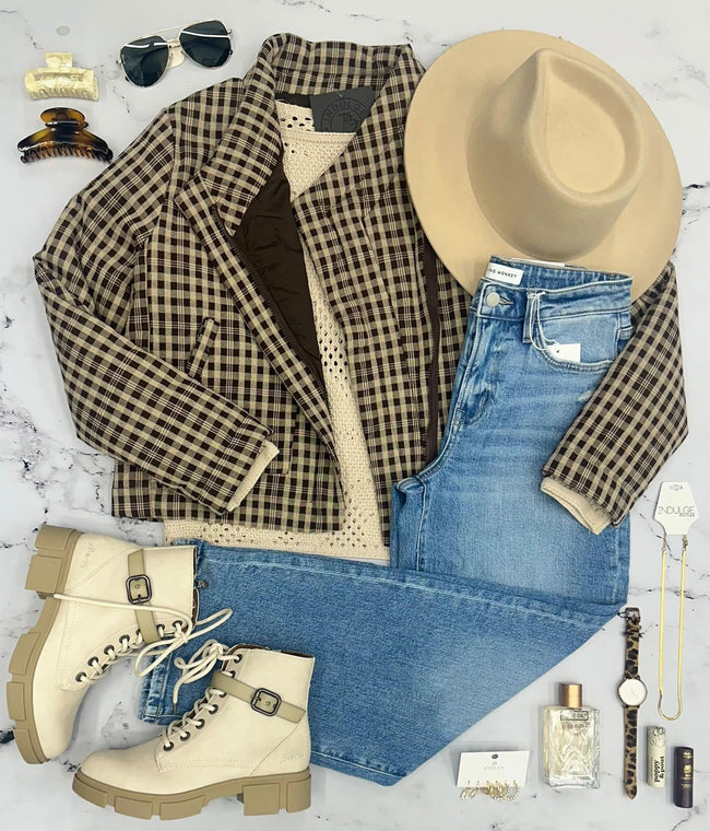 RAQUEL PLAID FRONT ZIP JACKET