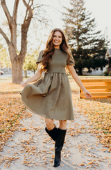 THE ROSALIE DUSTY OLIVE SWEATER DRESS