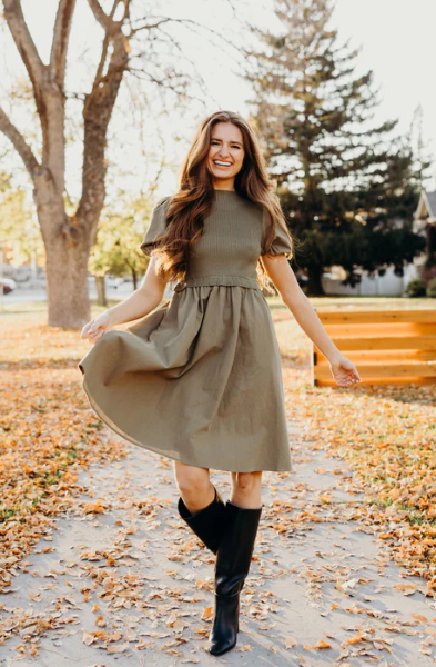 THE ROSALIE DUSTY OLIVE SWEATER DRESS