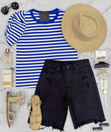 CAROLINA COBALT BLUE STRIPE PUFF SLEEVE TOP