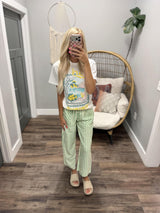 MYLIE SAGE STRIPE DRAWSTRING PANTS