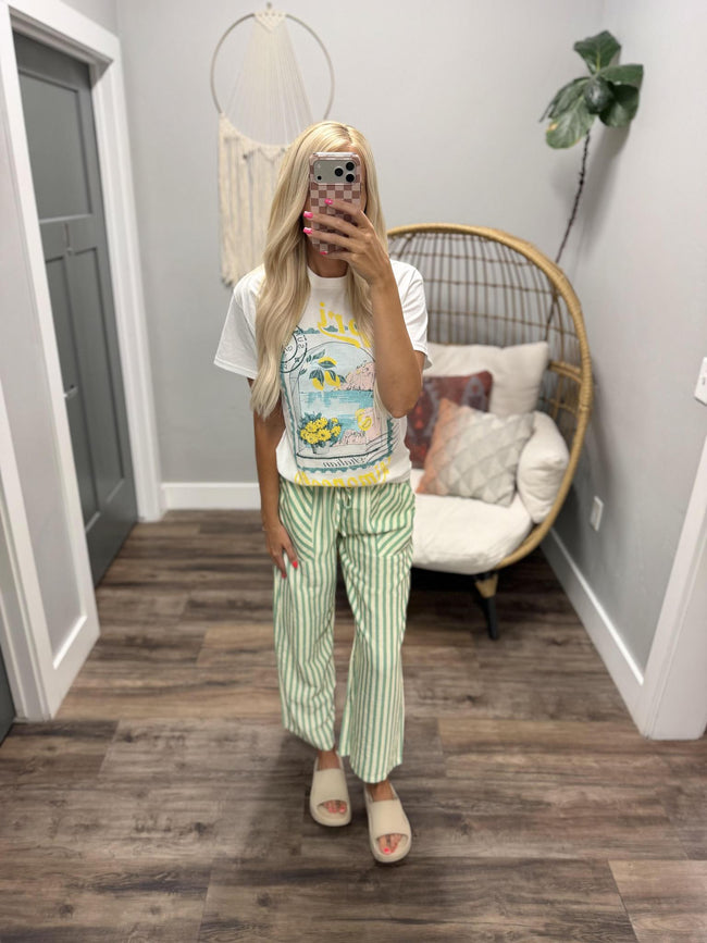 MYLIE SAGE STRIPE DRAWSTRING PANTS
