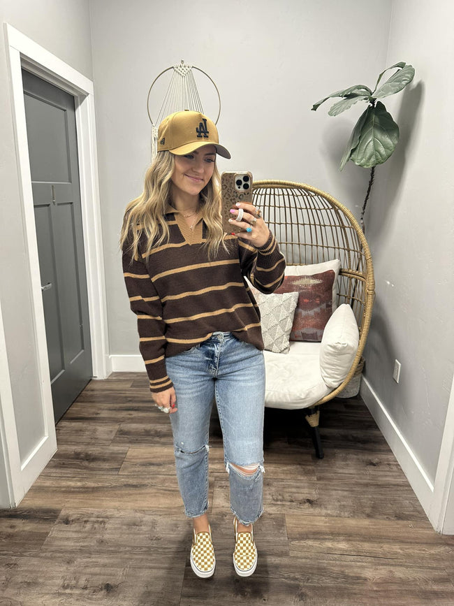 LEAVE IT TO ME COCO STRIPE COLLARED SWEATER