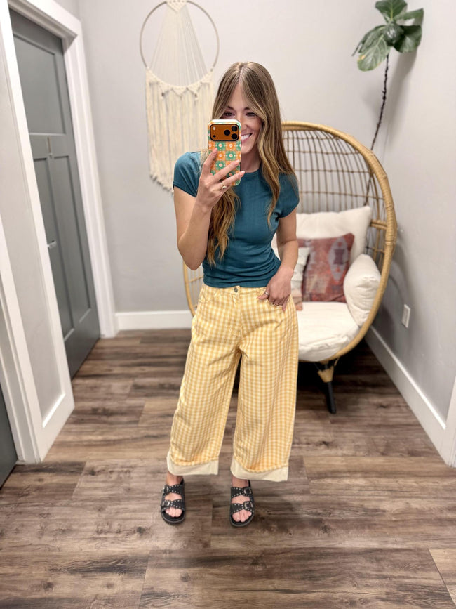 REBECCA TEAL RIBBED SHORT SLEEVE TOP