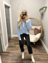 KATRINA COASTAL BLUE/WHITE HALF ZIP SWEATER TOP