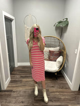 BLAYKE PUNCH AND CHAMPAGNE KNIT STRIPE DRESS