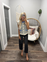 KENZIE BLUE AND HEATHER GREY STRIPE SWEATER VEST TOP
