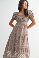 CAMILLA BROWN GINGHAM POLKA DOT DRESS