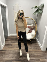 COLETTE MOCHA MOCK NECK BUTTON TOP