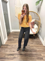 BRENNA APRICOT HEART BUTTON UP KNIT TOP