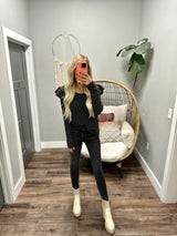 AMILIA BLACK STRIPE PUFF LONG SLEEVE TOP