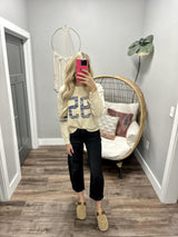 CREAM VARSITY KNIT SWEATER TOP 95