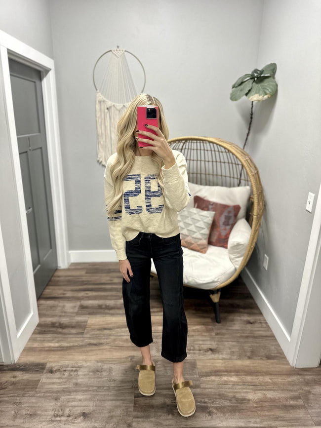 CREAM VARSITY KNIT SWEATER TOP 95