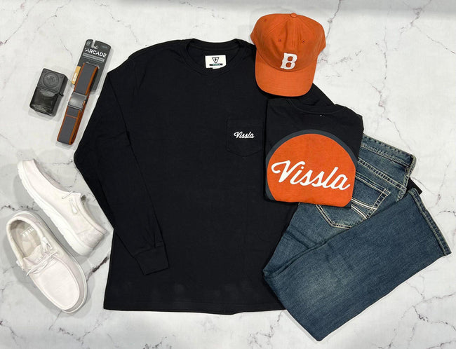 MENS VISSLA PHANTOM BADGE LONG SLEEVE POCKET TEE