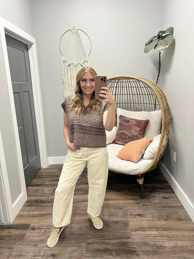 WINNIE CHOCOLATE PINK PATTERN SWEATER TOP