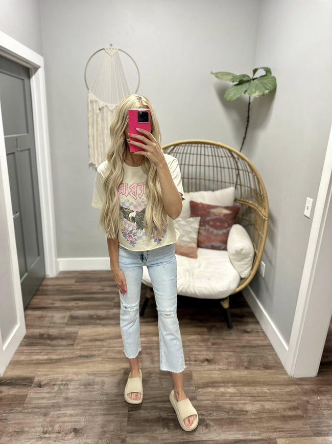 CREAM AND PINK FREE BIRD GRAPHIC TEE
