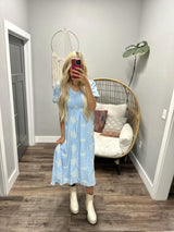 CAMILLA POWDER BLUE EMBROIDERED MIDI DRESS