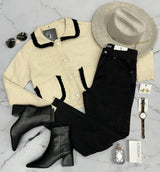 MIDDLETON CREAM AND BLACK BUTTON UP CARDIGAN