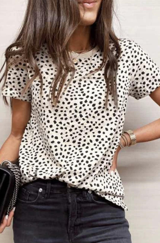 CREAM ANIMAL PRINT SHORT SLEEVE TEE