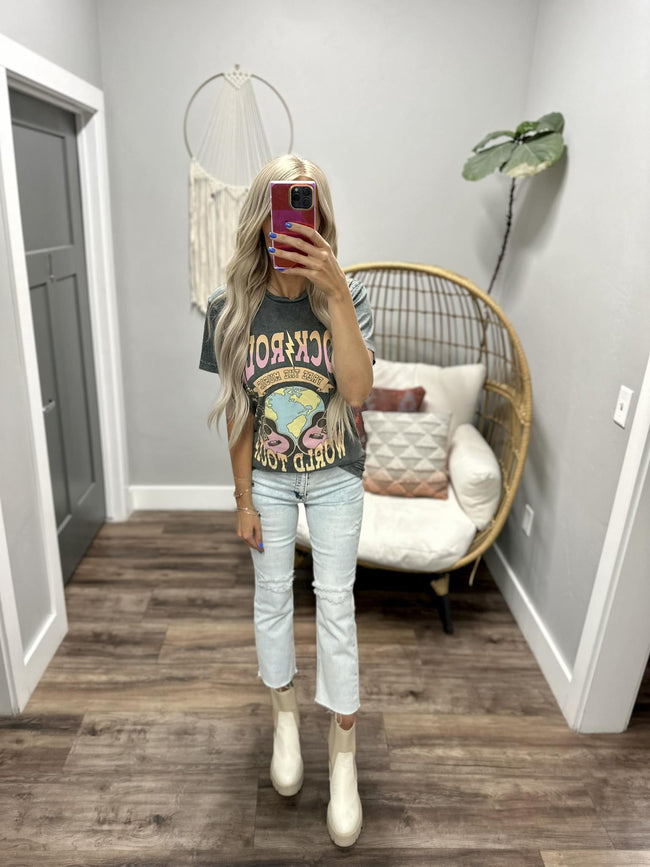 CHARCOAL WASHED ROCK AND ROLL GRAPHIC TEE