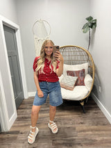 TIA RED FLORAL BUTTON UP CARDIGAN TOP