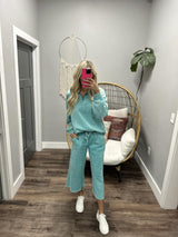 DESTINY TURQUOISE WASHED CROP WIDE LEG PANT