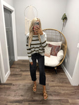 JENNA GREY AND OLIVE STRIPE SEAM SWEATER