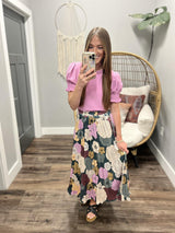 WHITNEY TEAL FLORAL SATIN MIDI SKIRT