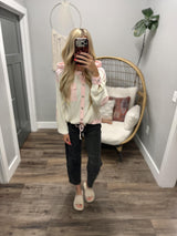 JODI IVORY/PINK WAFFLE HOODIE TOP