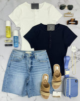 ANGIE NAVY RIBBED HENLEY TOP