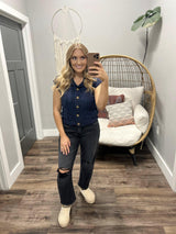 KARSON NAVY BUTTON DETAIL SWEATER VEST TOP