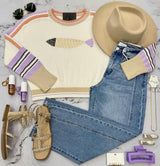 SOPHIE FISH EMBROIDERED COLORBLOCK SWEATER TOP