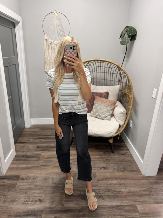 KADEN CREAM BLUE STRIPE SHORT SLEEVE TEE