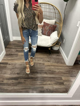 SOPHIE OLIVE FORAL SMOCKED SLEEVE BLOUSE