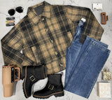 ALICIA CHARCOAL AND TAUPE PLAID BUTTON UP JACKET
